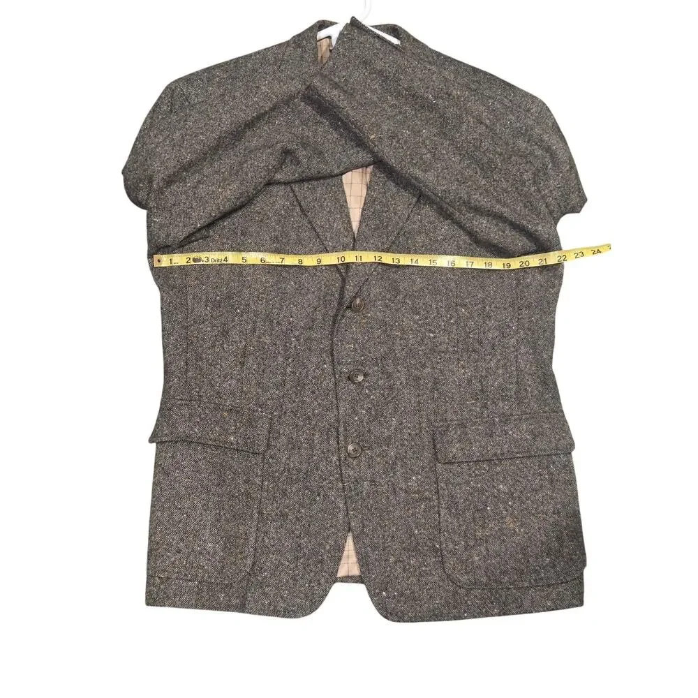 Vintage Tommy Hilfiger Brown Herringbone Wool Tweed Sport Coat Blazer 42S